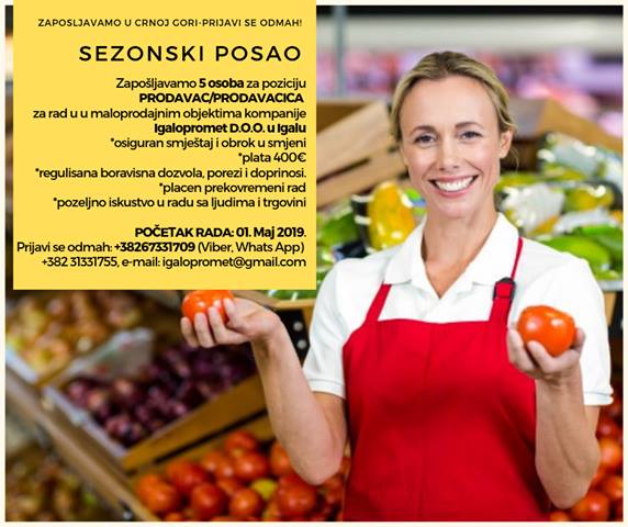 sezonski posao, igali, ranica, prodavnice