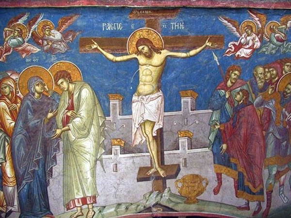 Na slici se nalazi Isus Hrist razapet na krstu.