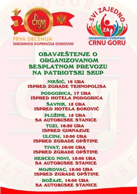 Besplatan provoz iz Berana za odlazak na Patriotski skup