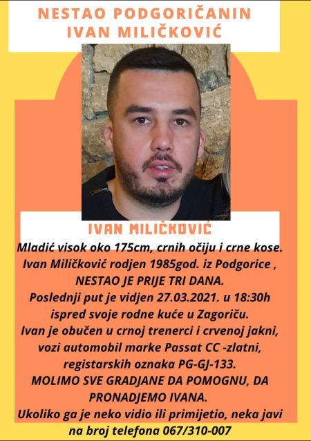 Ivan Miličković, Podgorica, nestao