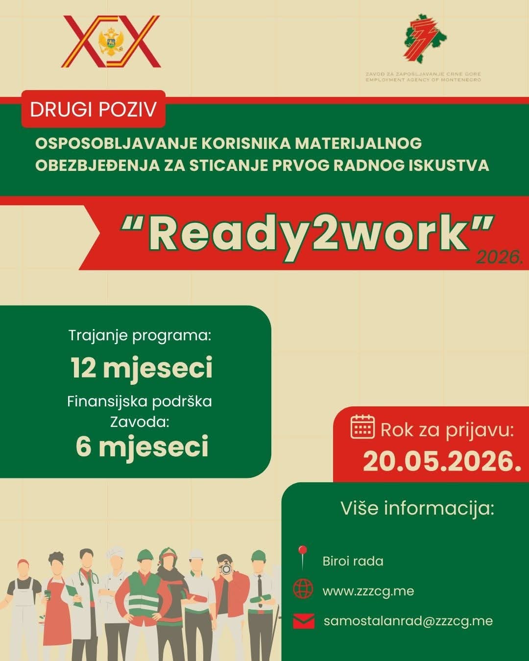 Ready2Work, Zavod za zapošljavanje Crne Gore, prvo radno iskustvo, osposobljavanje mladih, konkurs za posao, nezaposleni