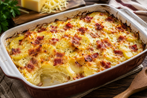 Recept za glavno jelo: Zapečeni krompir sa sirom i slaninom