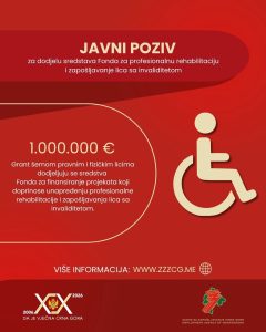 ZZZCG raspisao poziv za zapošljavanje lica sa invaliditetom