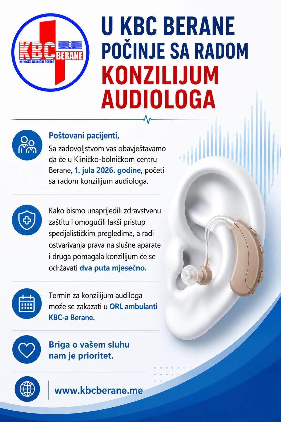 Konzilijum audiologa u KBC BERANE (19.06.)