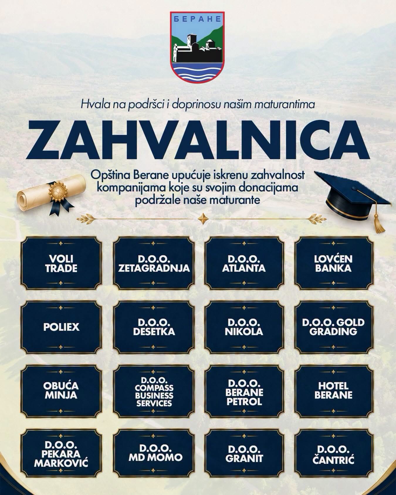 Opština Berane zahvalnica