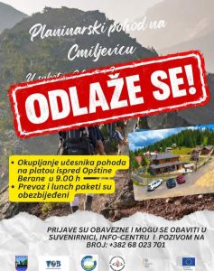 Odgođen planinarski pohod na Cmiljevicu