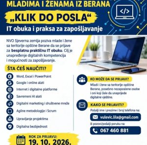 Besplatna IT obuka „Klik do posla“ za mlade i žene iz Berana